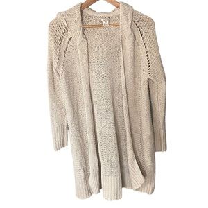 Sundance Open Knit Hooded Cardigan in Light Beige/Cream